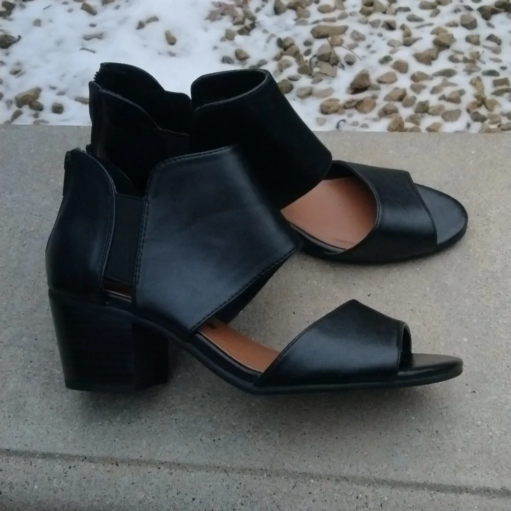 Sonoma BLACK VITALIZE ORTHOLITE CUT OUT BLOCK HEEL OPEN TOE SANDALS 7.5